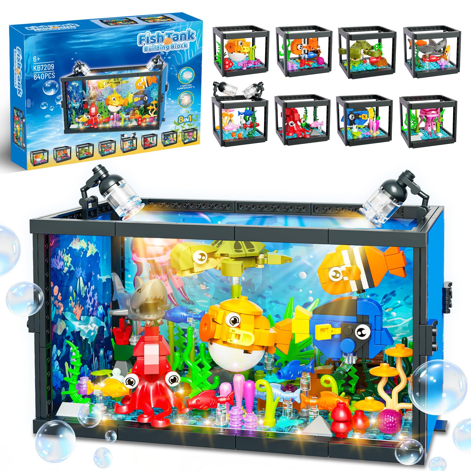Amazon.co.jp: 8イン1 水族館組み立てセット ライト付き レゴ 魚飼育用